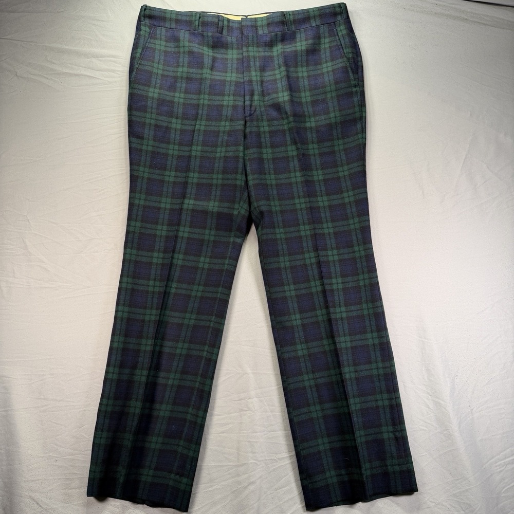 Vintage Blackwatch Wool Pants Mens 38x32 Plaid Stafford Pockets Tartan Trousers